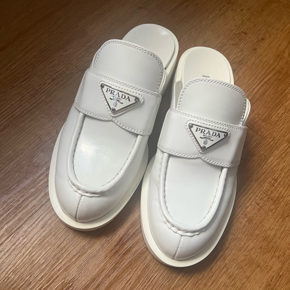Prada Whit Loafer Mules size 7